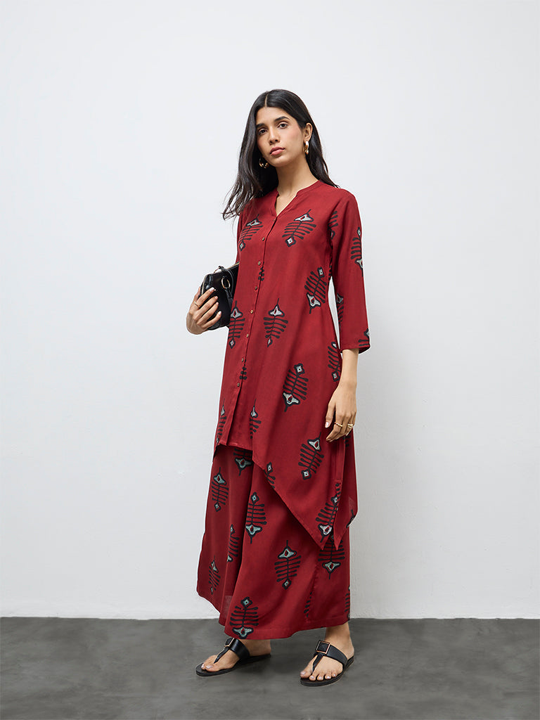 Utsa Red Printed Palazzos