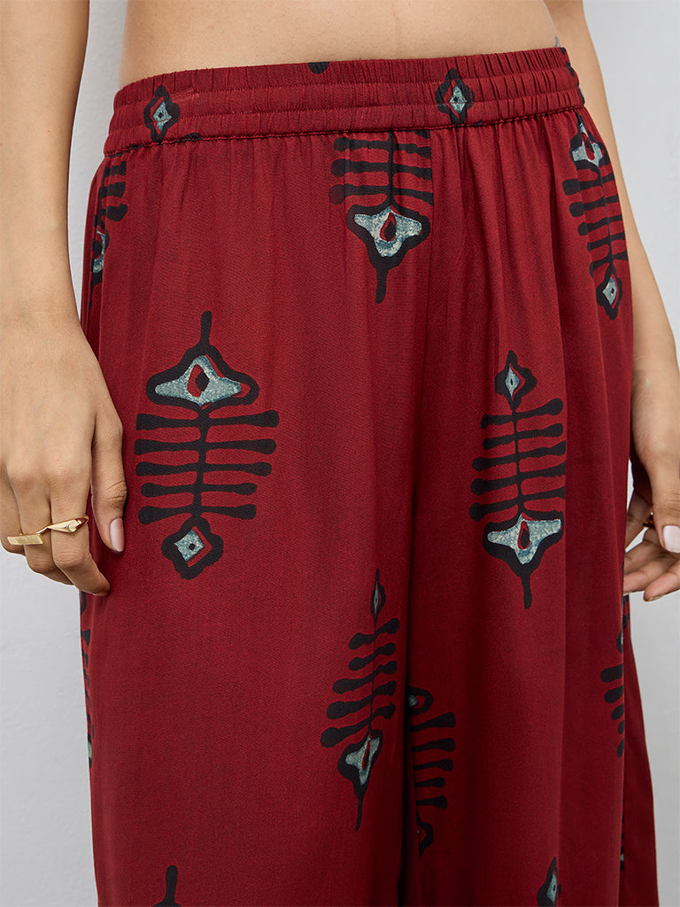 Utsa Red Printed Palazzos