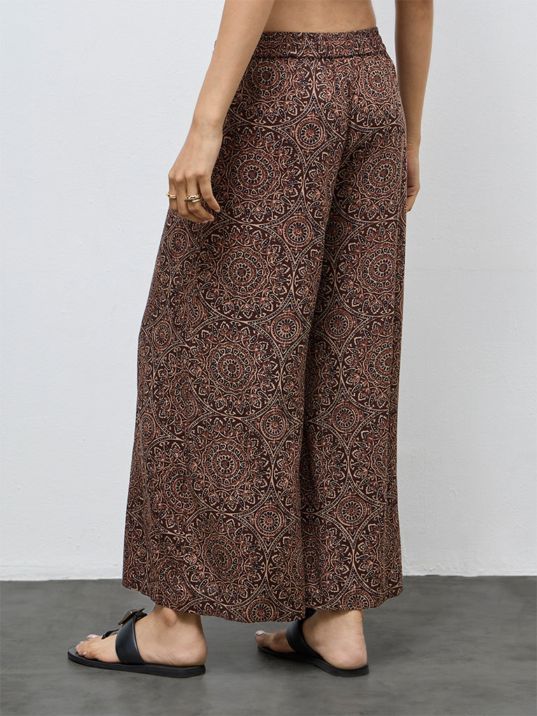 Utsa Dark Brown Printed Palazzos