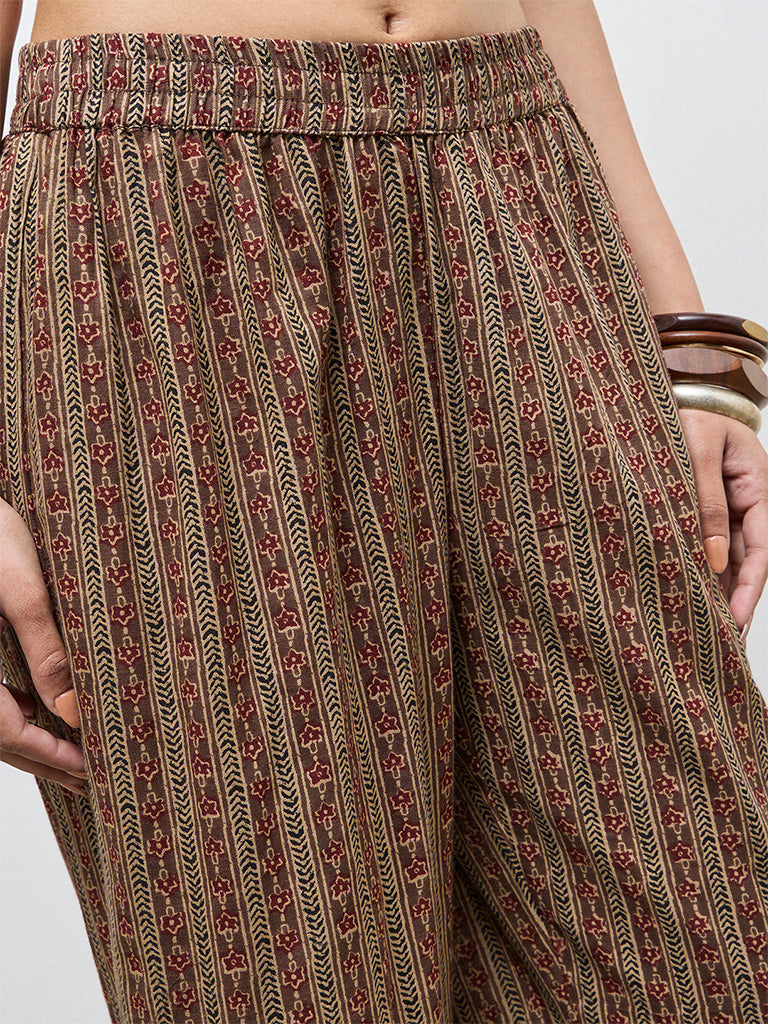 Utsa Brown Printed Cotton Palazzos