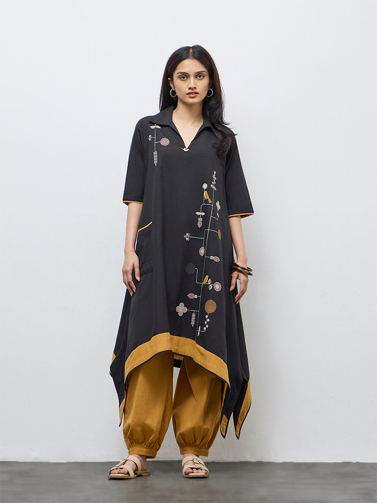 Utsa Mustard Solid Cotton Harem Pants
