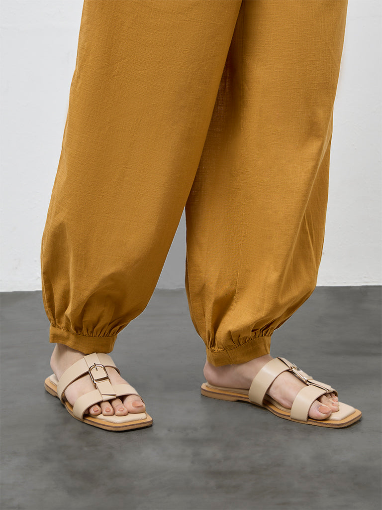 Utsa Mustard Solid Cotton Harem Pants