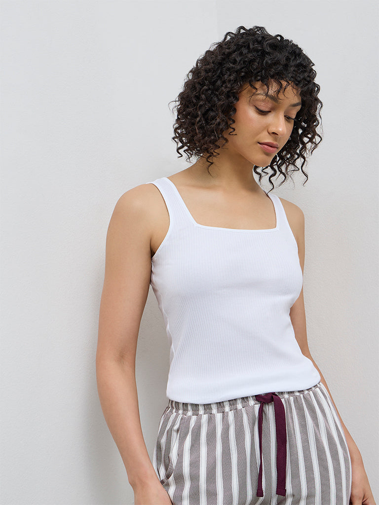Wunderlove White Ribbed-Textured Cotton-Blend Camisole