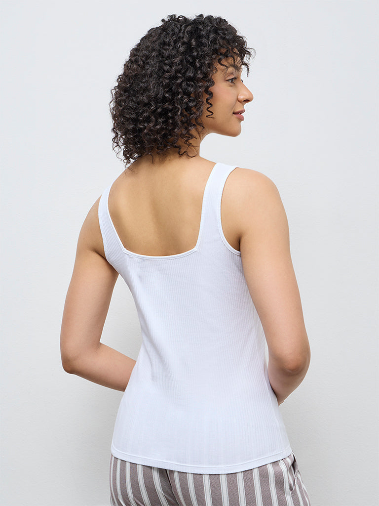 Wunderlove White Ribbed-Textured Cotton-Blend Camisole