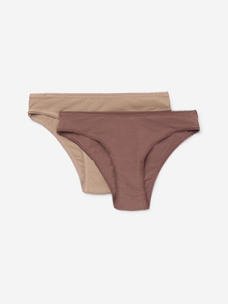 Superstar Beige Cotton-Blend Brazilian Briefs - Pack of 2