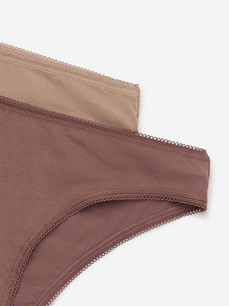 Superstar Beige Cotton-Blend Brazilian Briefs - Pack of 2
