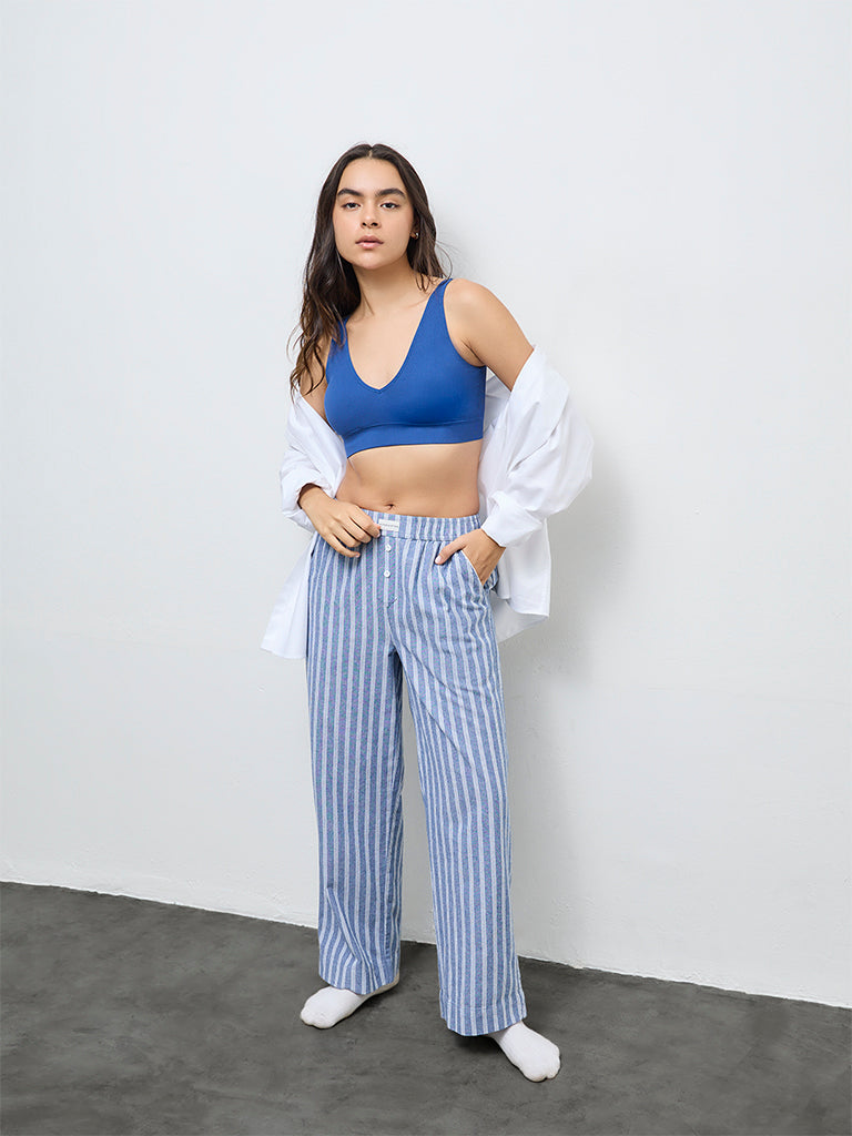 Superstar Navy Ribbed Padded Bra