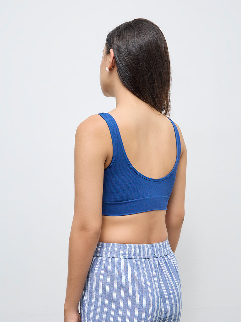 Superstar Navy Ribbed Padded Bra