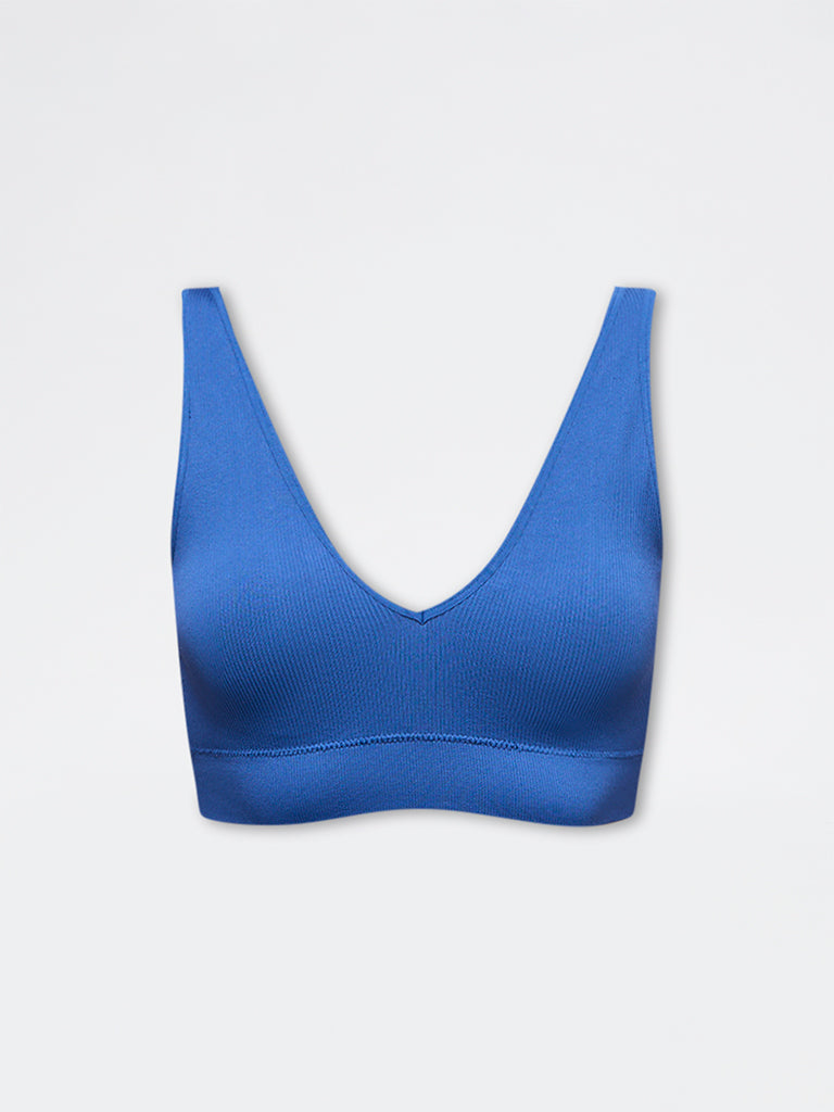 Superstar Navy Ribbed Padded Bra
