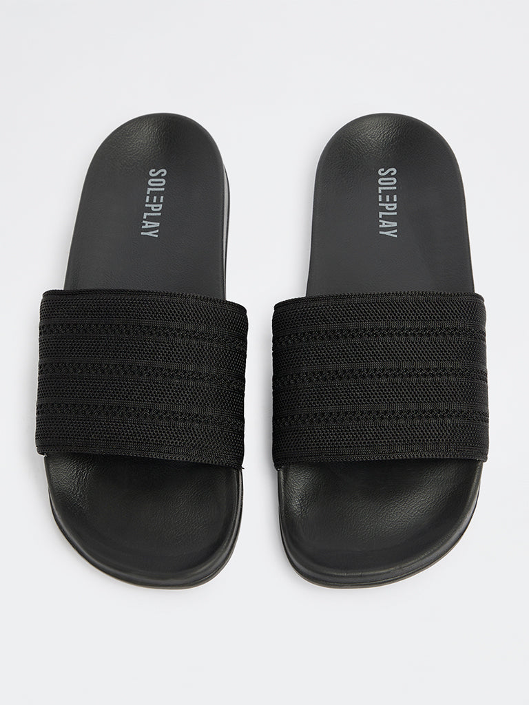 SOLEPLAY Black Knit-Textured Pool Slides