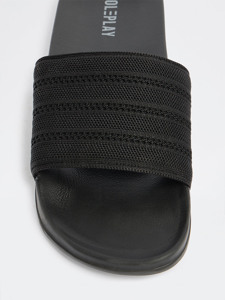 SOLEPLAY Black Knit-Textured Pool Slides