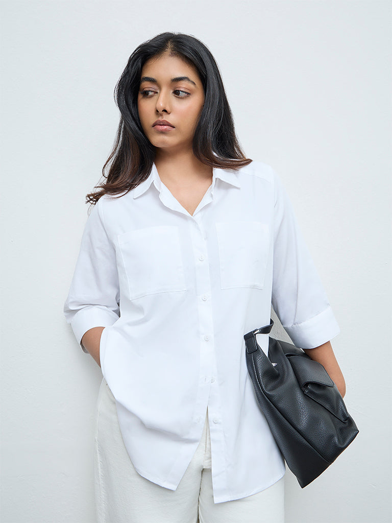 Gia White Solid Cotton Shirt