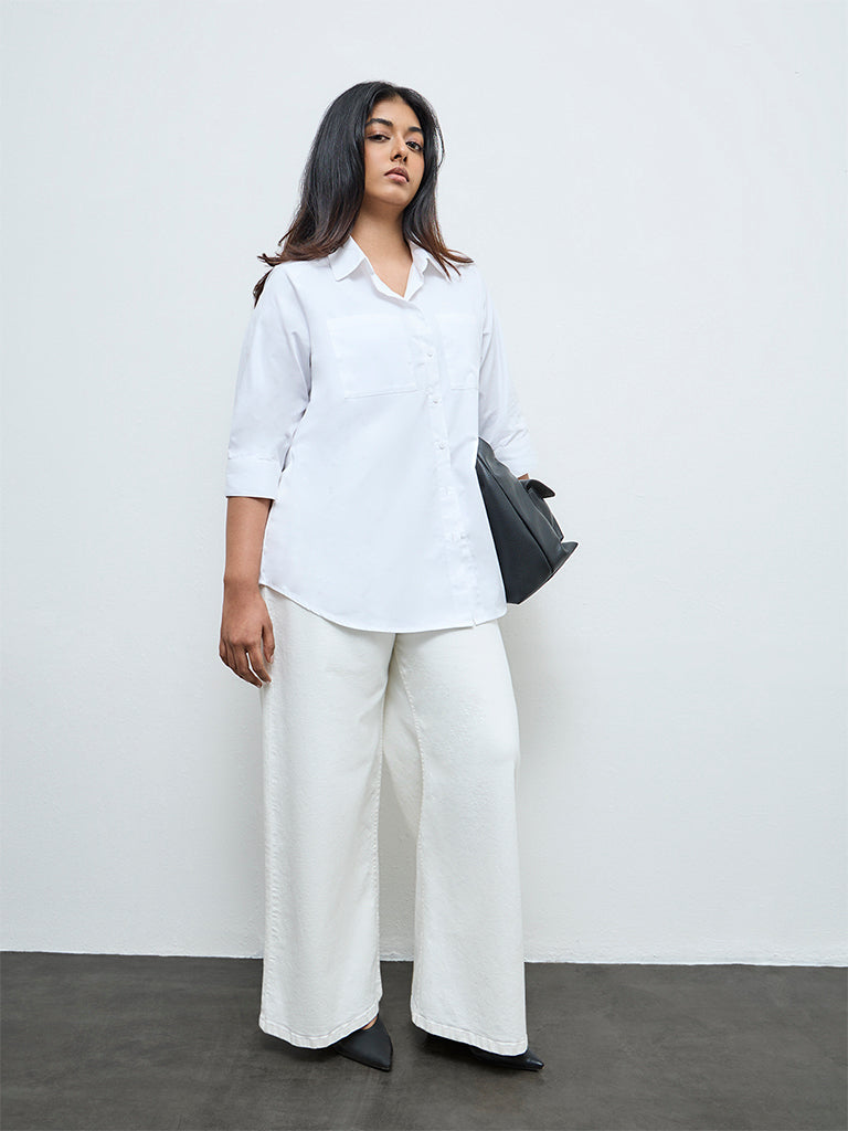 Gia White Solid Cotton Shirt