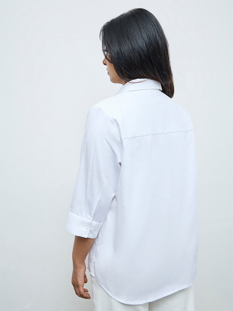 Gia White Solid Cotton Shirt