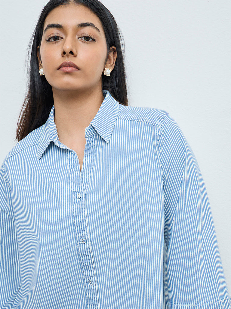 Gia Blue Stripe Cotton-Blend Shirt