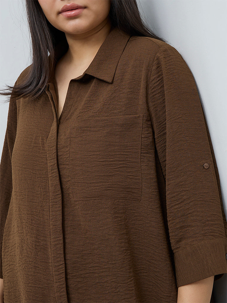Gia Dark Brown Asymmetrical Cotton Blouse
