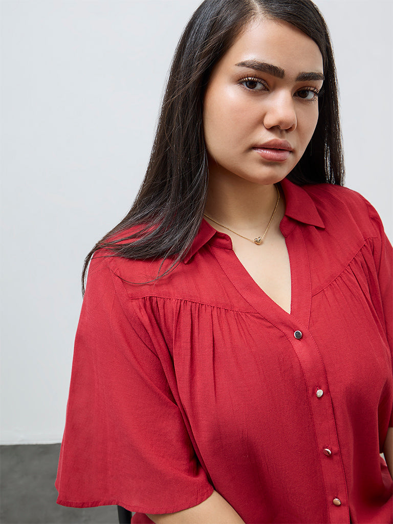 Gia Red Solid Blouse