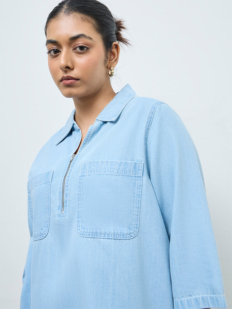 Gia Light Blue Cotton-Blend Top