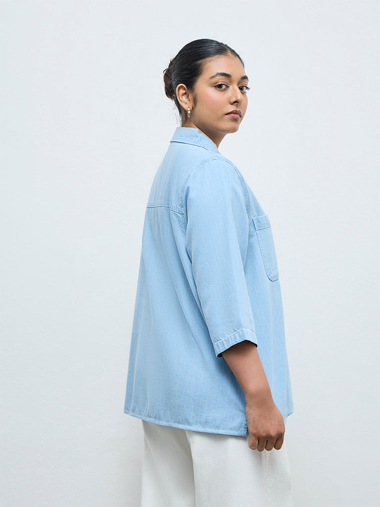 Gia Light Blue Cotton-Blend Top
