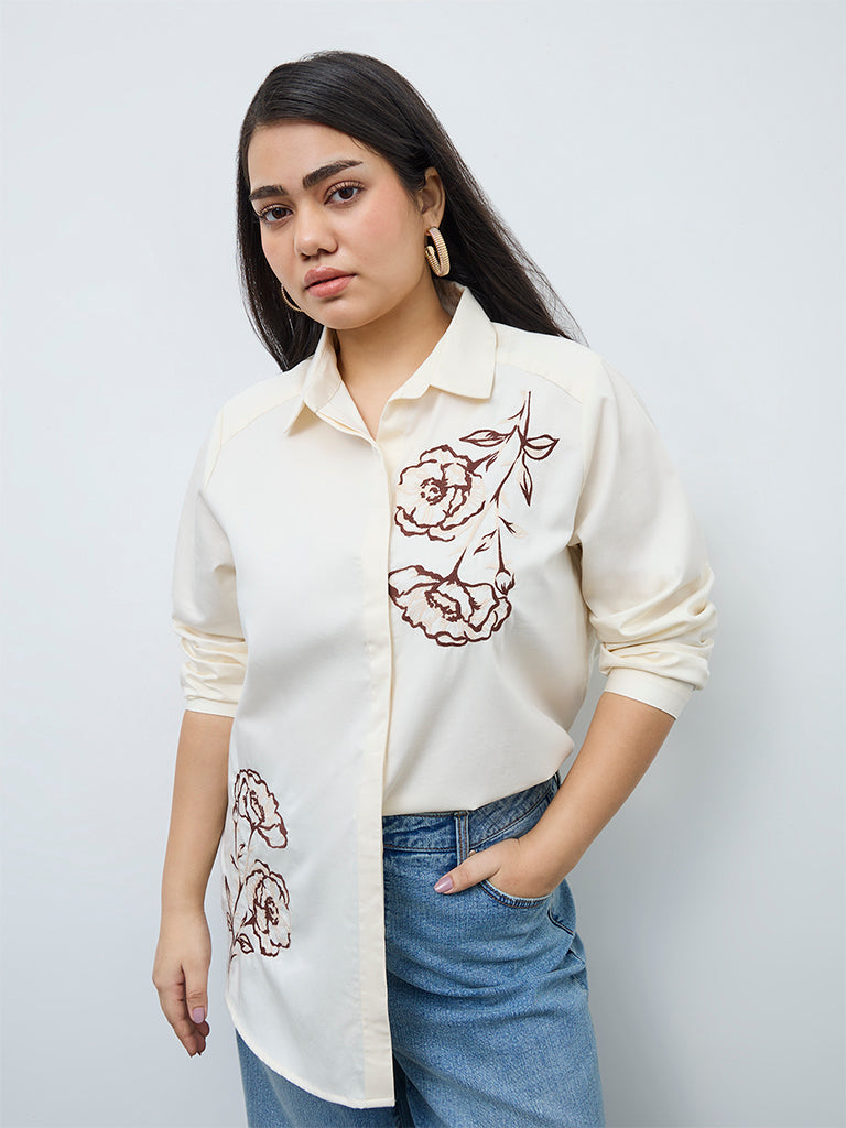 Gia Cream Floral Printed Cotton Shirt