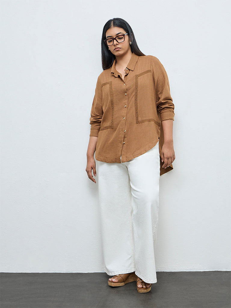 Gia Dark Taupe Embroidered High-Low Blouse