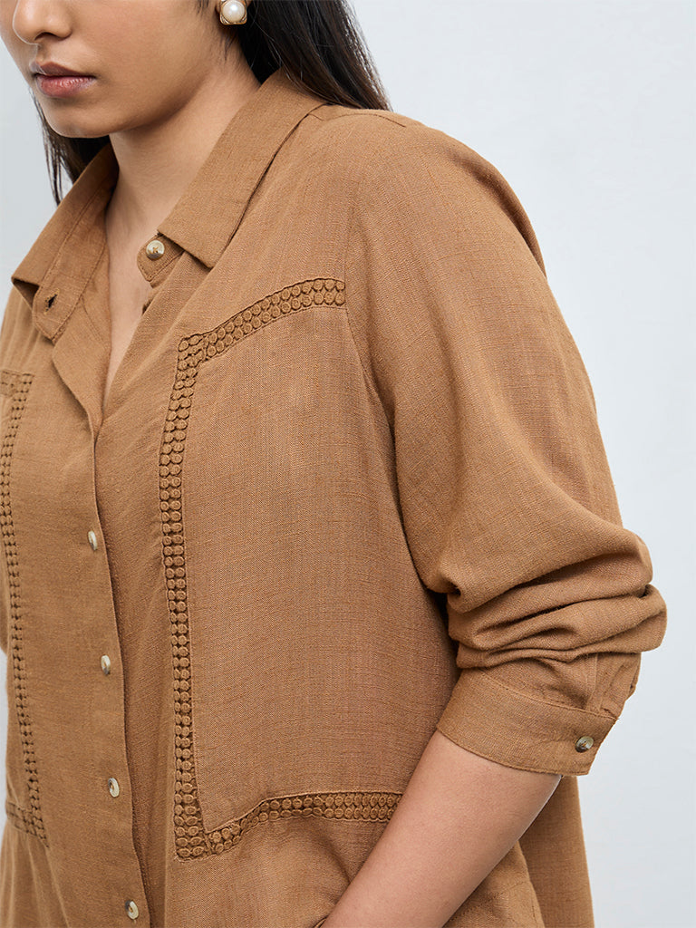 Gia Dark Taupe Embroidered High-Low Blouse