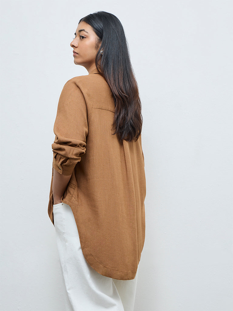 Gia Dark Taupe Embroidered High-Low Blouse