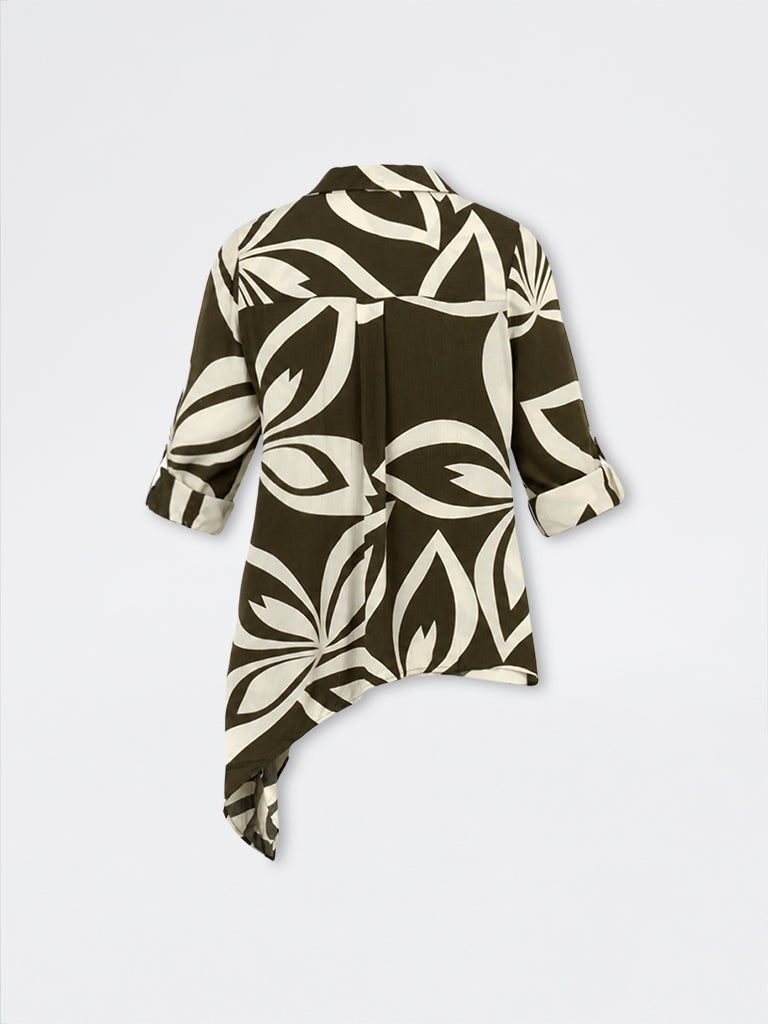 Gia Olive Floral Printed Asymmetrical Blouse