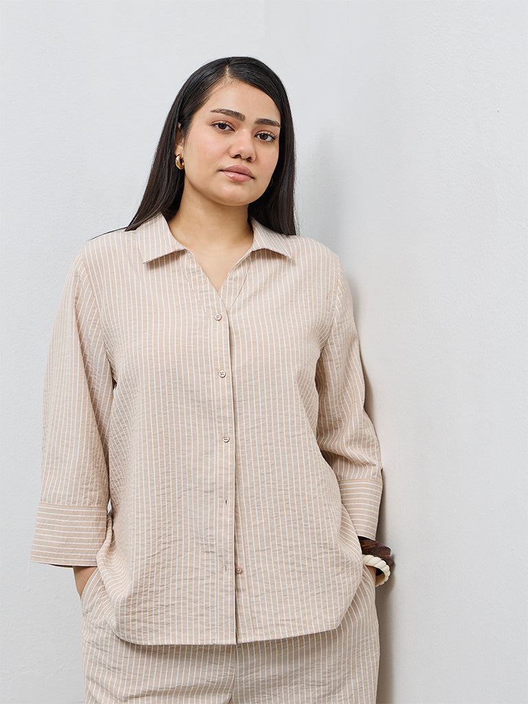 Gia Beige Striped Shirt