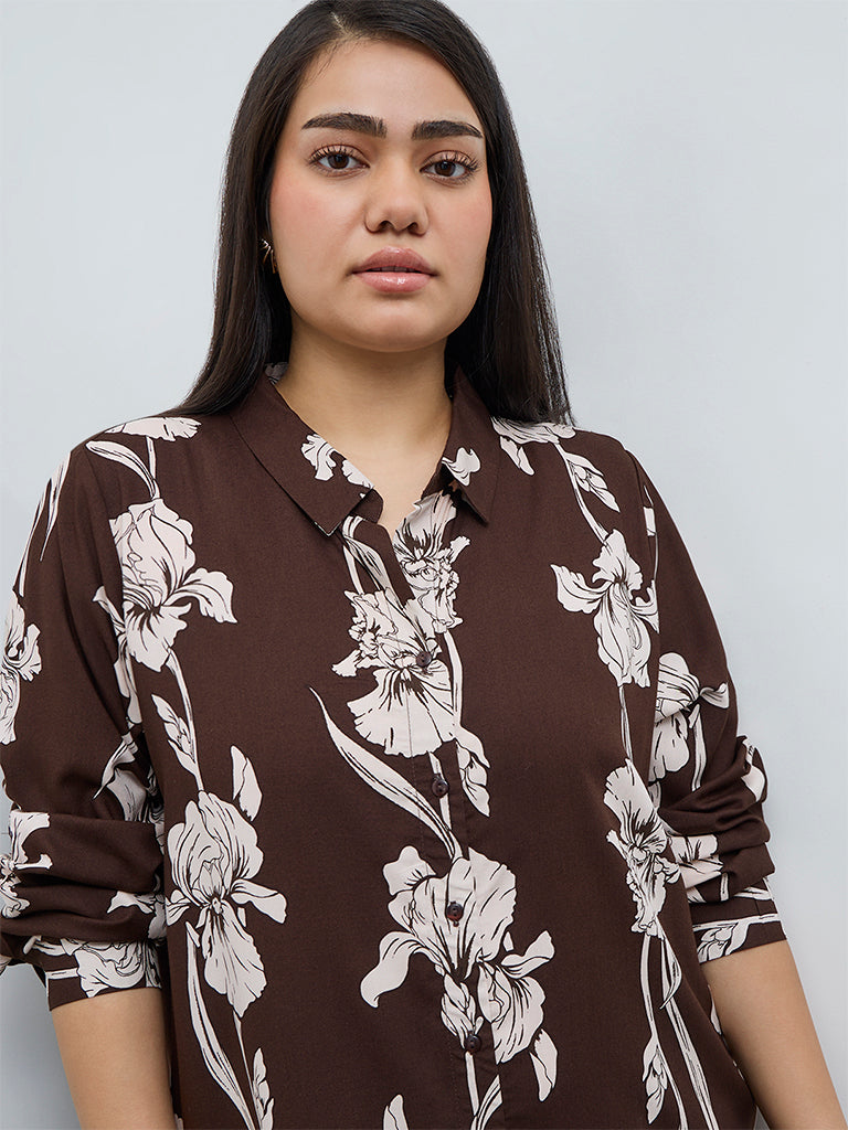 Gia Dark Brown Floral Shirt Dress