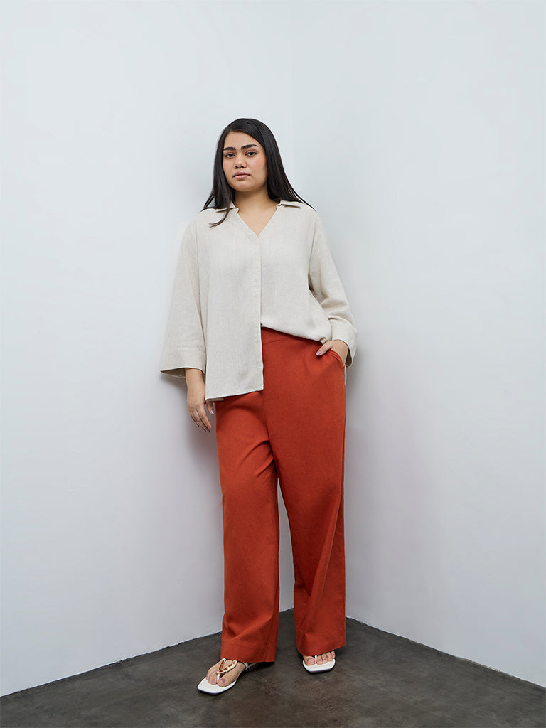 Gia Rust Solid High-Rise Pants