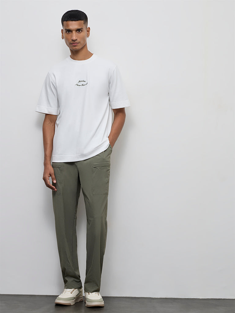 Nuoflexx Olive Solid Relaxed-Fit Mid-Rise Pants