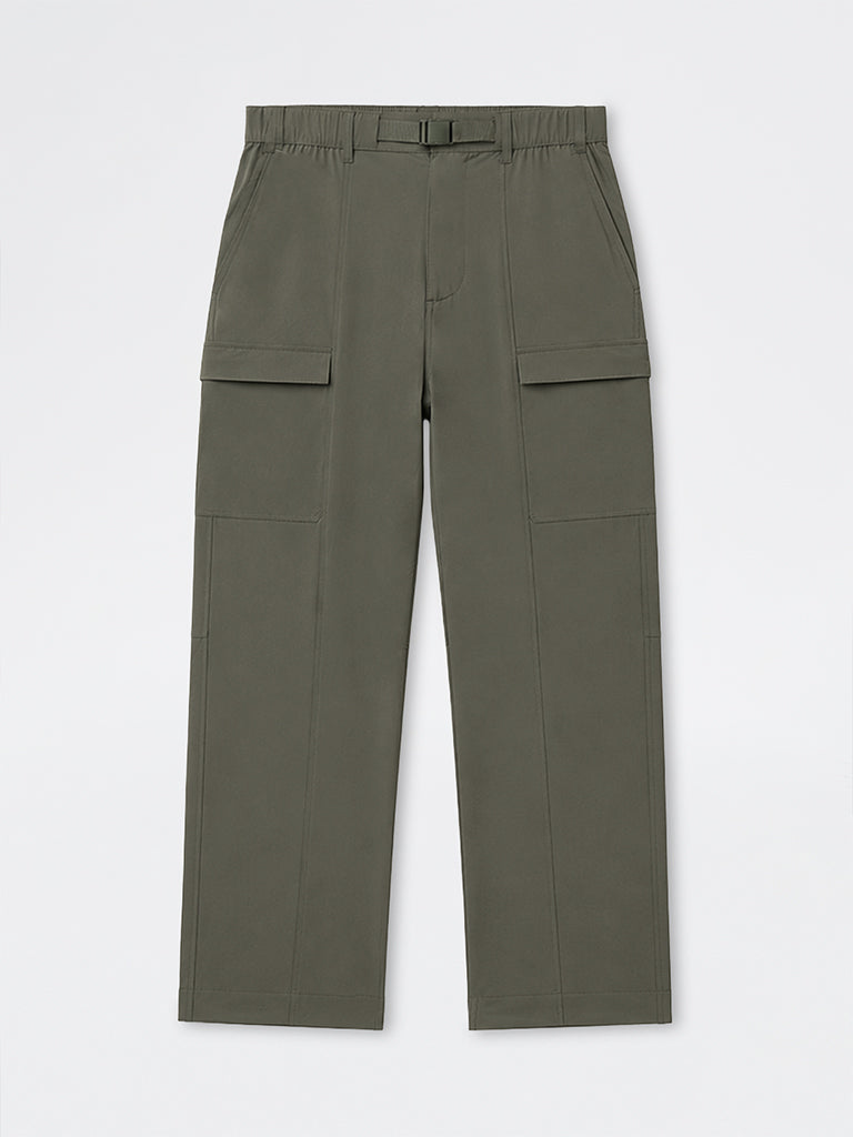 Nuoflexx Olive Solid Relaxed-Fit Mid-Rise Pants