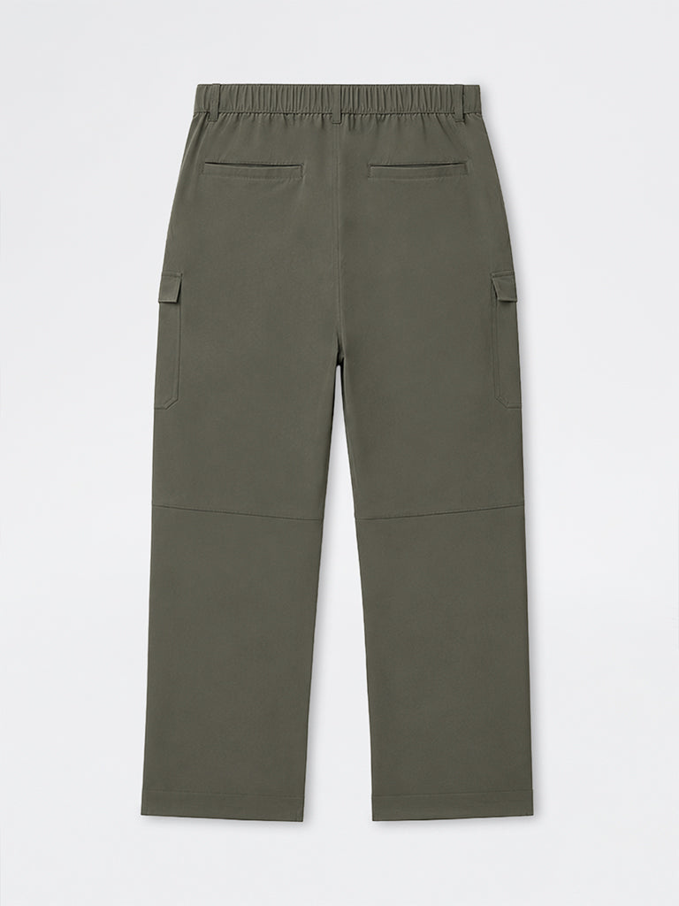 Nuoflexx Olive Solid Relaxed-Fit Mid-Rise Pants
