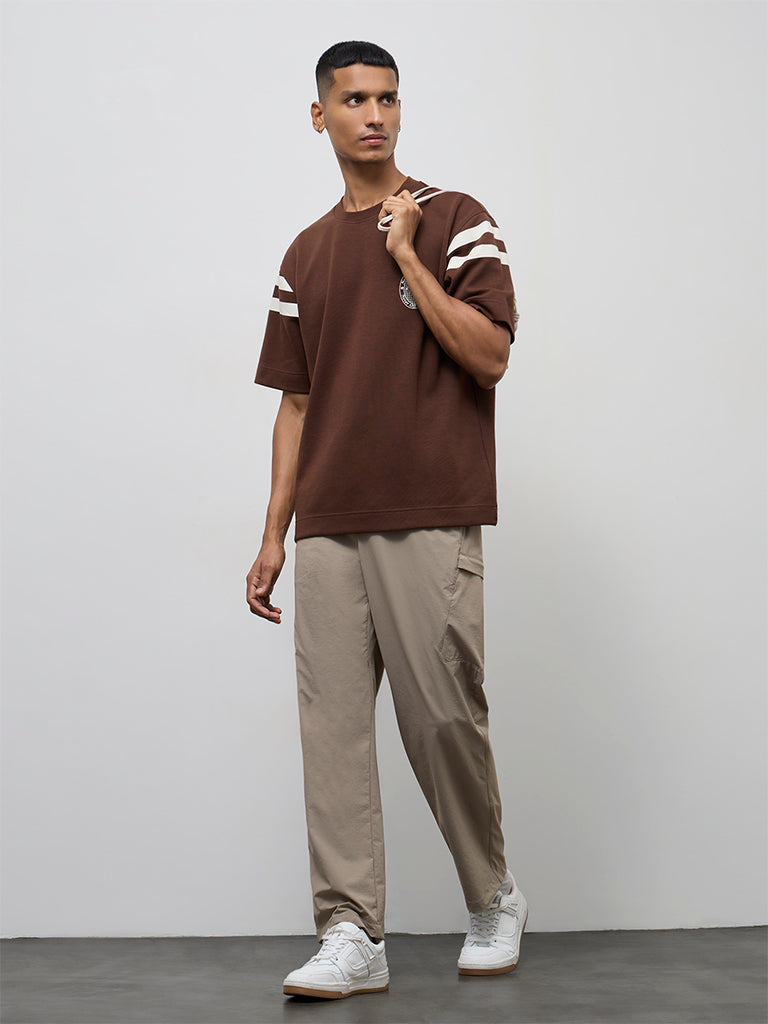 Nuoflexx Taupe Solid Relaxed-Fit Mid-Rise Pants