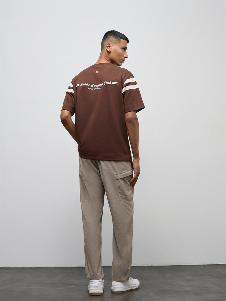Nuoflexx Taupe Solid Relaxed-Fit Mid-Rise Pants