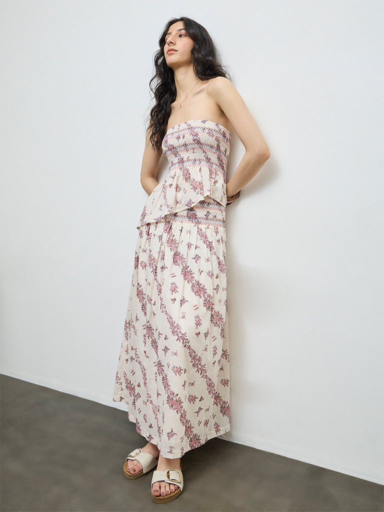 Bombay Paisley Off-White Floral Cotton Skirt