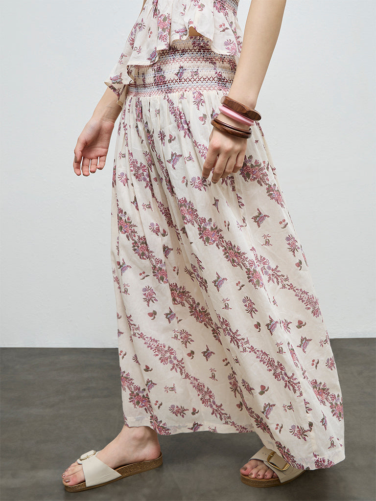 Bombay Paisley Off-White Floral Cotton Skirt