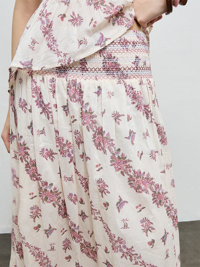 Bombay Paisley Off-White Floral Cotton Skirt