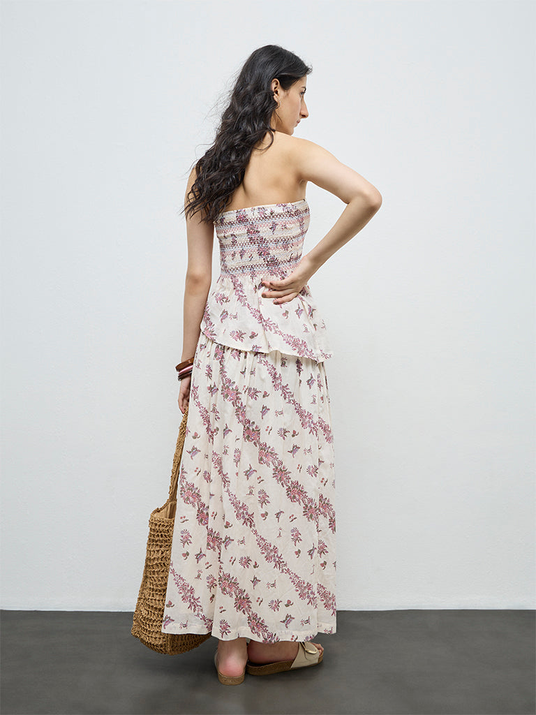 Bombay Paisley Off-White Floral Cotton Skirt
