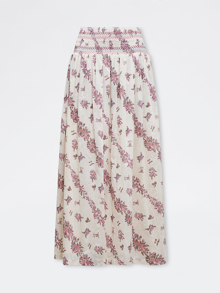 Bombay Paisley Off-White Floral Cotton Skirt