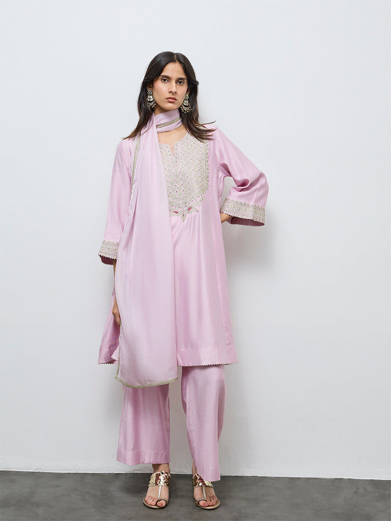 Vark Lilac Embellished A-Line Ethnic Set