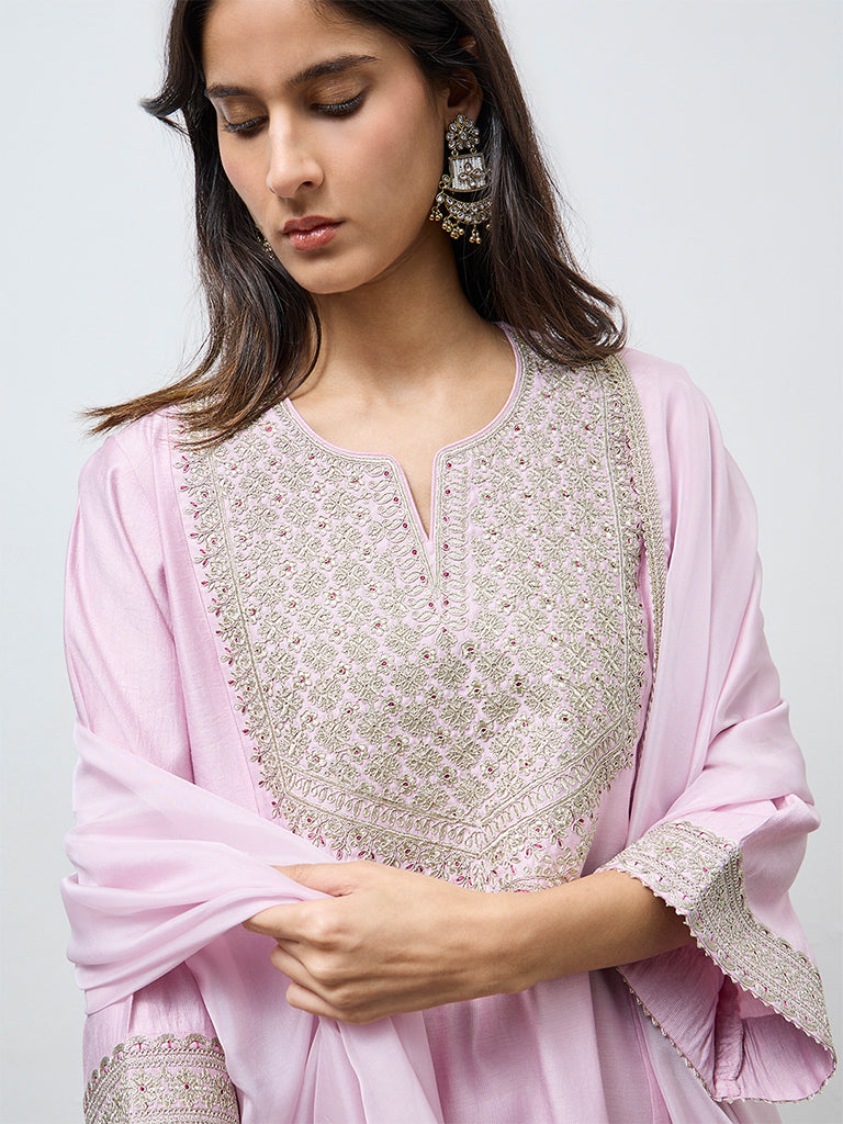 Vark Lilac Embellished A-Line Ethnic Set