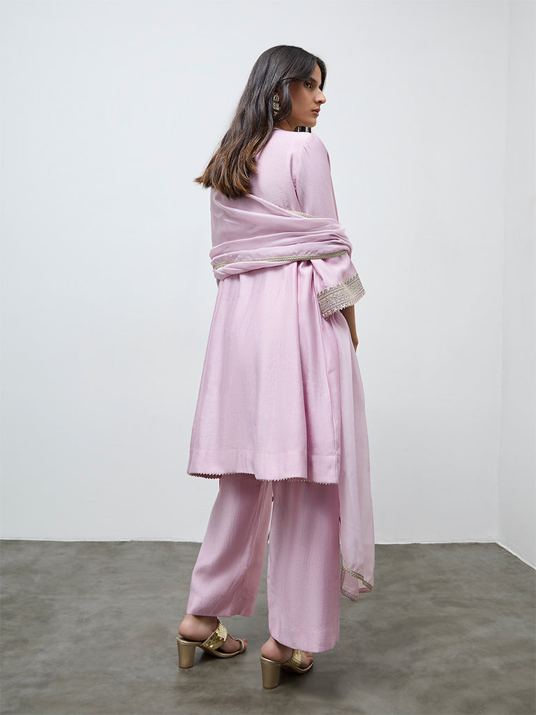 Vark Lilac Embellished A-Line Ethnic Set