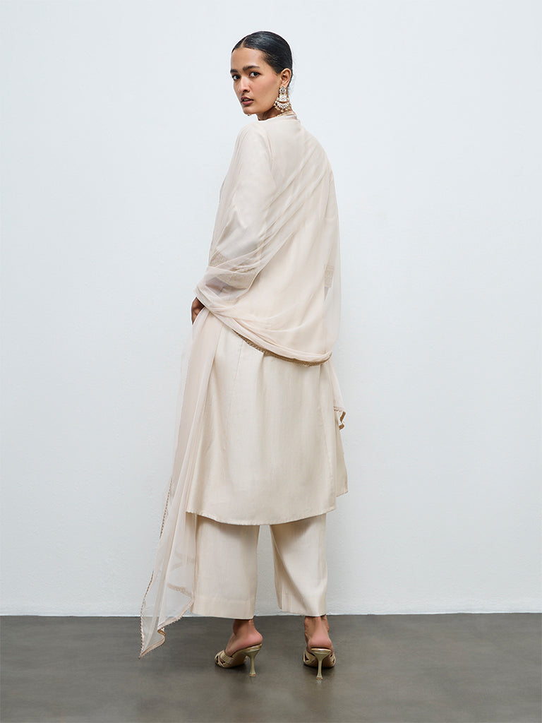 Vark Off-White Embellished A-Line Ethnic Set