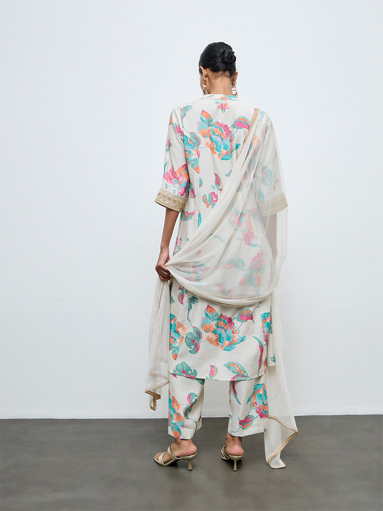 Vark Light Taupe Floral Pattern A-Line Ethnic Set