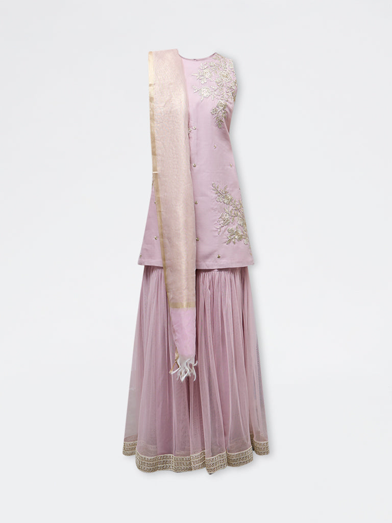 Vark Pink Floral Embroidered Cotton-Blend Straight Ethnic Set