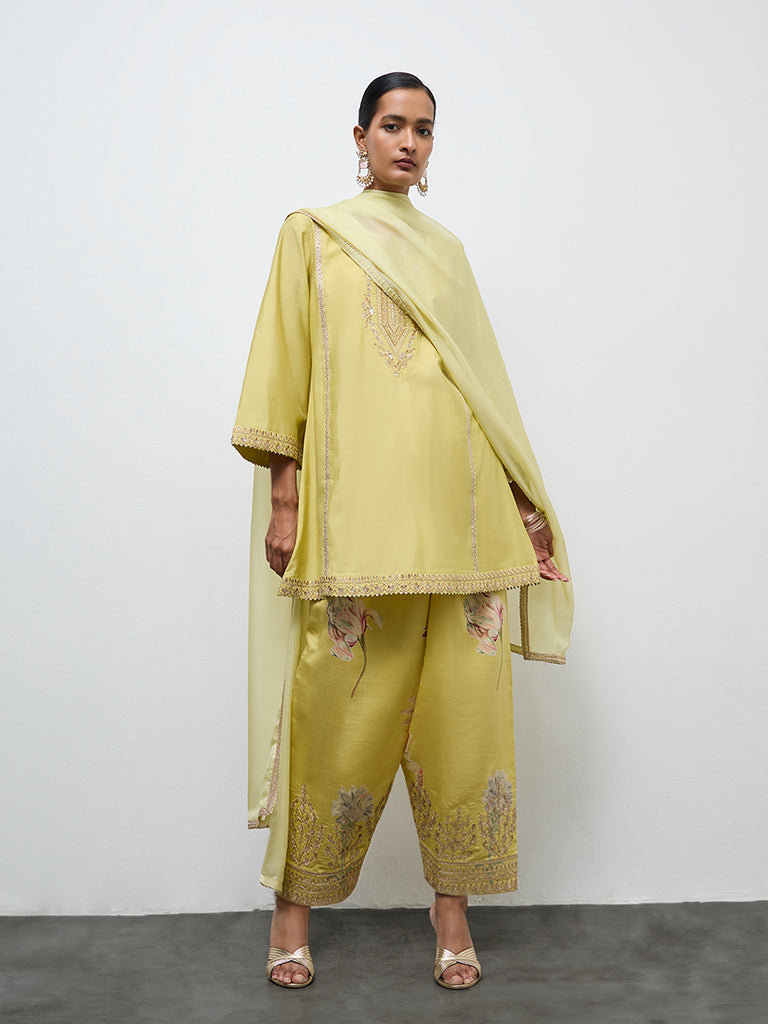 Vark Lime Embellished A-Line Kurta Ethnic Set