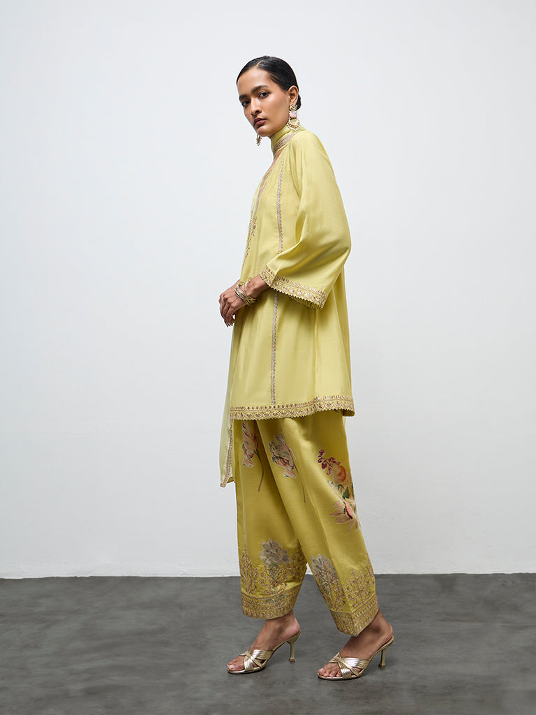 Vark Lime Embellished A-Line Kurta Ethnic Set