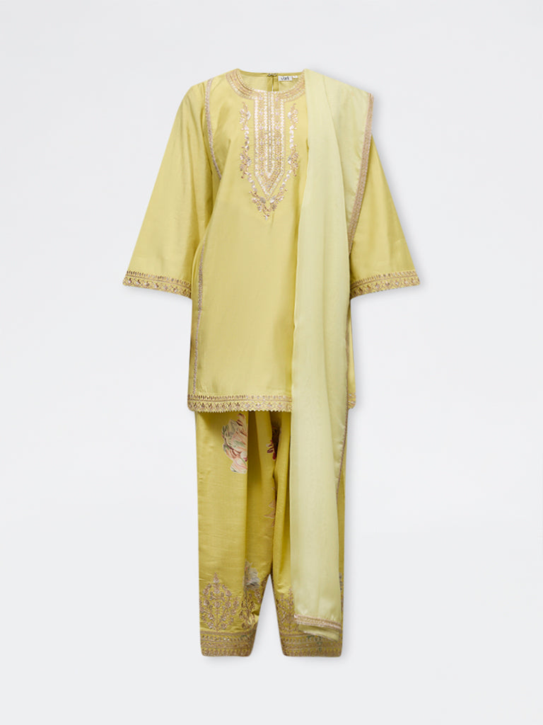 Vark Lime Embellished A-Line Kurta Ethnic Set